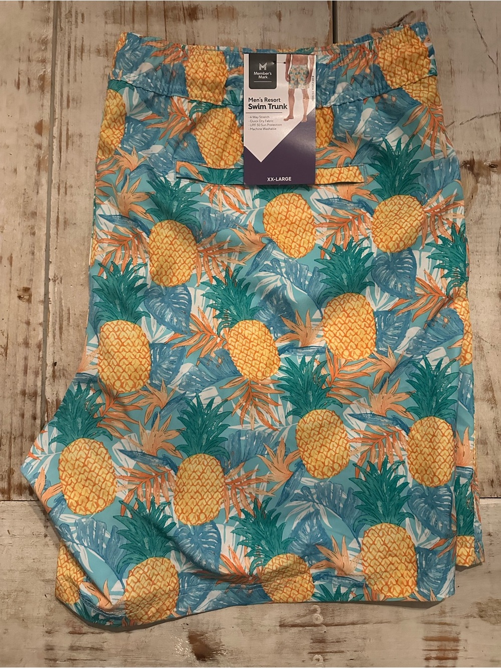 Men's Pineapple Print Swim Trunks by Mossy Oak - Turquoise & Yellow